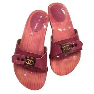 Chanel Wooden Slide On Mules Size 9 Rose